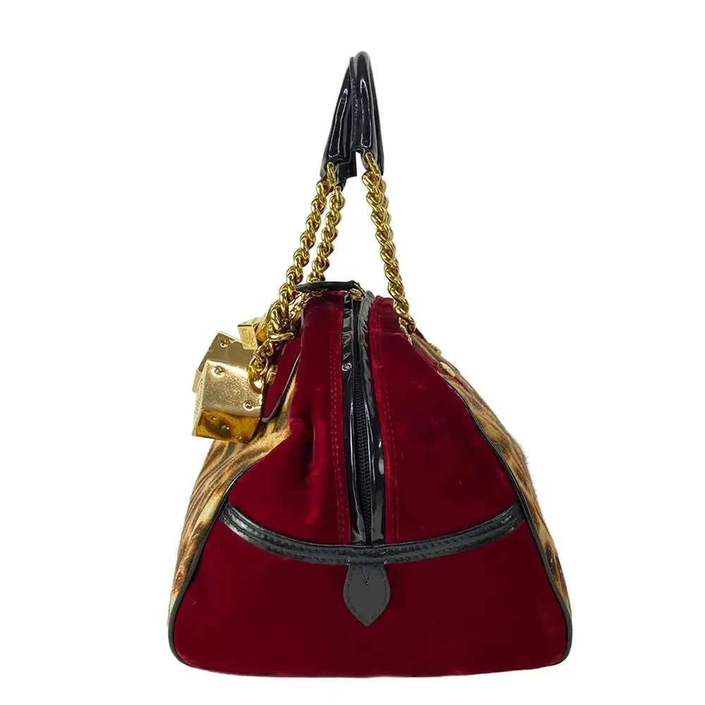 Christian Dior Gambler Handbag Beige Bordeaux Black Unborn Calf Velour Patent